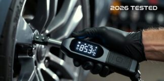 Best Digital Torque Wrench (2026): Top 5 Tested & Reviewed A mechanic using a modern digital torque wrench on a car wheel, showing the precise digital readout. Ranked as the top tool for 2026