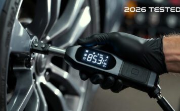 Best Digital Torque Wrench (2026): Top 5 Tested & Reviewed A mechanic using a modern digital torque wrench on a car wheel, showing the precise digital readout. Ranked as the top tool for 2026