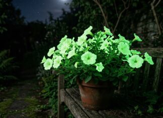 Firefly Petunia: Where to Buy the Glowing Plant in 2026 Firefly Petunia glow-in-the-dark flower glowing brightly with a soft green light at night.
