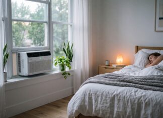 Quiet Window Air Conditioners: The 2026 Bedroom Buying Guide Quiet window air conditioner installed in a modern bedroom for a peaceful sleep.