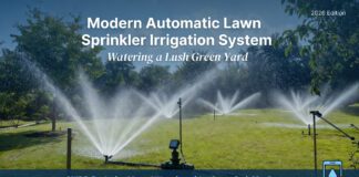Stop Dragging Hoses: Sprinkler Irrigation System Cost & Install A modern automatic lawn sprinkler irrigation system watering a lush green yard
