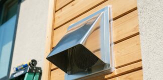 6 inch Wall Vent with Damper and Screen: Stop Drafts (DIY) A brand new heavy-duty stainless steel 6 inch exterior wall vent with a damper and pest screen installed on a house siding.