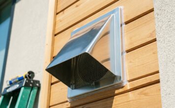 6 inch Wall Vent with Damper and Screen: Stop Drafts (DIY) A brand new heavy-duty stainless steel 6 inch exterior wall vent with a damper and pest screen installed on a house siding.