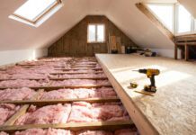 Attic Flooring 2026: Plywood vs OSB, Installation Guide & Exact Costs Installing OSB attic flooring over thick insulation using raised loft legs.