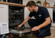 Beko Dishwasher Reviews and Repair: E01, Not Draining, Reset and Buying Tips Technician checking a Beko dishwasher for draining problems and E01 error code