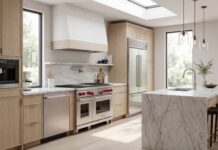 Best Kitchen Appliance Bundles 2026: Forno vs. Maytag Review A beautifully remodeled kitchen featuring a matching stainless steel Forno appliance bundle including a pro-style gas range, french door refrigerator, and dishwasher.
