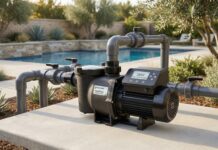 Best Variable Speed Pool Pump 2026: A DIY Guide to 70% Lower Bills A modern, energy-efficient variable speed pool pump installed on a concrete equipment pad next to a residential swimming pool.