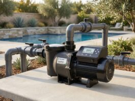Best Variable Speed Pool Pump 2026: A DIY Guide to 70% Lower Bills A modern, energy-efficient variable speed pool pump installed on a concrete equipment pad next to a residential swimming pool.
