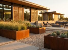 Core 10 Steel Planters: Buying Guide & Design Secrets (2026) Modern rectangular Core 10 steel planters with natural rust patina in a luxury garden.