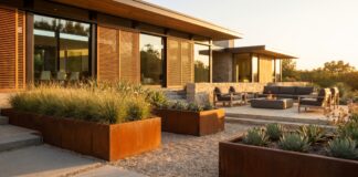 Core 10 Steel Planters: Buying Guide & Design Secrets (2026) Modern rectangular Core 10 steel planters with natural rust patina in a luxury garden.