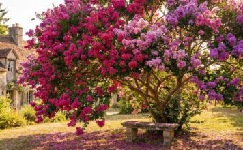 Crape Myrtle Bloom Time (2026): Get Massive Flowers A vibrant crape myrtle tree in full bloom during peak summer