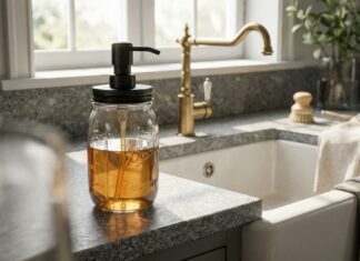 Custom Soap Dispenser (2026): Stop Rust Rings A beautiful custom soap dispenser made from a clear mason jar with a rust-proof stainless steel lid.