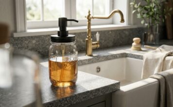 Custom Soap Dispenser (2026): Stop Rust Rings A beautiful custom soap dispenser made from a clear mason jar with a rust-proof stainless steel lid.