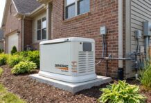 Generac Generator Prices 2026: Installed Costs & Size Guide A newly installed Generac home standby generator sitting on a concrete pad outside a residential home.