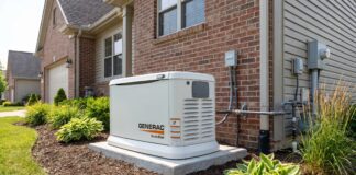 Generac Generator Prices 2026: Installed Costs & Size Guide A newly installed Generac home standby generator sitting on a concrete pad outside a residential home.