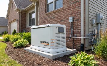 Generac Generator Prices 2026: Installed Costs & Size Guide A newly installed Generac home standby generator sitting on a concrete pad outside a residential home.