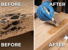 How to Get Rid of Mold on Wood & Restore Wood Rot (2026 Guide) A woodworker removing black mold from wood and restoring wood rot using epoxy.