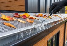 Micro Mesh Rain Gutter Guard Guide: Costs, DIY Kits & Reviews (2026) A stainless steel micro mesh rain gutter guard keeping autumn leaves out of a clean gutter.