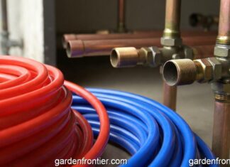 PEX vs Copper Repipe: 2026 Cost, Longevity & Pros/Cons A side-by-side comparison of flexible red and blue PEX tubing next to rigid copper plumbing pipes.