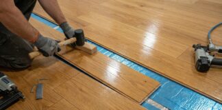 Pre Finished Hardwood Flooring (2026): Inspector’s Guide A beautiful pre-finished hardwood floor being installed over premium underlayment in a modern home.