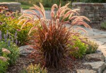 Red Fountain Grass: How to Grow and Care for It Red fountain grass with burgundy foliage and soft plumes in a sunny garden bed