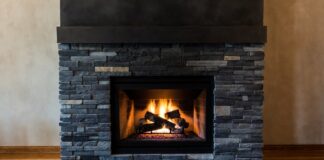 Soapstone Fireplaces (2026): Surrounds, Inserts & Maintenance A beautifully oiled dark soapstone fireplace surround radiating heat in a cozy living room