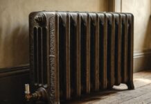 Steam Radiator Guide: How to Fix Cold & Banging Pipes A classic cast iron steam radiator against a wall in an older historic home.
