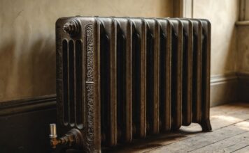 Steam Radiator Guide: How to Fix Cold & Banging Pipes A classic cast iron steam radiator against a wall in an older historic home.