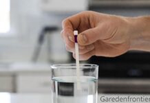 Water Hardness Test Strips: How to Read & Use Them (2026) A person dipping a water hardness test strip into a glass of tap water to check for hard water.