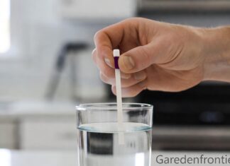 Water Hardness Test Strips: How to Read & Use Them (2026) A person dipping a water hardness test strip into a glass of tap water to check for hard water.