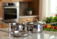 5-Ply vs Tri-Ply Cookware: Is 5-Ply Really Worth It? 5-ply and tri-ply stainless steel cookware side by side on a kitchen counter