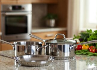5-Ply vs Tri-Ply Cookware: Is 5-Ply Really Worth It? 5-ply and tri-ply stainless steel cookware side by side on a kitchen counter