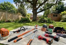 Best Tree Trimming Tools for Homeowners: Safe, Powerful, and Worth Buying Professional tree trimming tools including pole saws, loppers, and electric pruners in a backyard