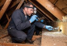 Rat Exterminator Cost: What I’d Expect to Pay in 2026 Rat exterminator inspecting attic for rodent droppings and entry points