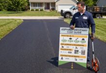 Asphalt Driveway Cost: 2026 Price Per Square Foot & Calculator Fresh black asphalt driveway in front of a suburban home