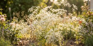 Baby’s Breath Flower Guide: Meaning, Care, Growing, Drying & Cat Safety White baby’s breath flowers growing in a sunny garden with delicate Gypsophila blooms
