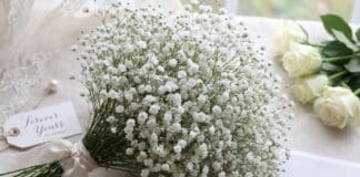 Baby’s Breath Meaning: Symbolism, Colors, Weddings, Love & Sympathy White baby’s breath flowers in a romantic bouquet symbolizing everlasting love and innocence