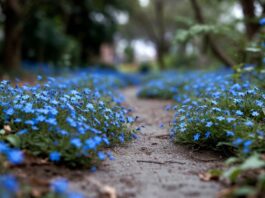 Blue Flower Ground Cover: 12 Best Picks for Sun, Shade & Walkways Blue flower ground cover blooming along a garden path with low green foliage