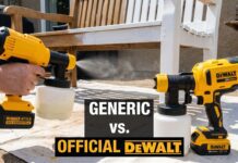 Dewalt Cordless Paint Sprayer: Does It Exist, and What Should You Buy Instead? A cordless paint sprayer using a Dewalt-style 20V battery while spraying paint on a fence