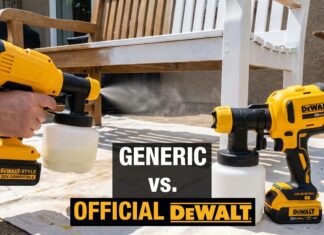 Dewalt Cordless Paint Sprayer: Does It Exist, and What Should You Buy Instead? A cordless paint sprayer using a Dewalt-style 20V battery while spraying paint on a fence