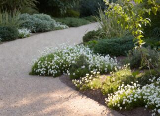Ground Cover With White Flowers: 15 Best Picks for Shade, Sun & Walkways White flowering ground cover plants blooming along a garden path in a low-maintenance yard