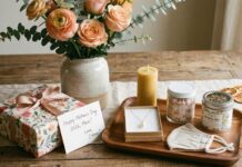 Mother’s Day 2026: Last-Minute Gift Ideas That Still Feel Thoughtful Mother’s Day 2026 gift box with flowers, card, candle, and jewelry on a table