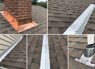 Roof Flashing Guide: Types, Installation Details & Why It Matters Metal roof flashing installed around a chimney and roof valley on an asphalt shingle roof