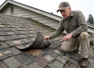 Signs You Need a New Roof: When Replacement Makes More Sense A homeowner looking at curling and worn roof shingles as signs they may need a new roof