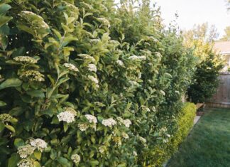 Sweet Viburnum: Privacy Hedge Care, Size, Pruning & Problems Sweet viburnum hedge growing as a dense green privacy screen