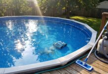 Best Above Ground Pool Vacuum: Robotic, Battery & Manual Picks Above ground pool vacuum cleaning a vinyl liner pool with a robotic pool cleaner and manual vacuum nearby