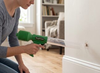 BugZooka Review: How It Works, Parts, Assembly & Where to Buy BugZooka bug catcher vacuum used to catch a spider indoors without touching or squishing it