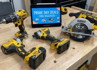 DeWalt Tools Prime Day Sale: Best Deals Worth Watching DeWalt drill, impact driver, batteries and circular saw on a workbench for a Prime Day tools sale watchlist