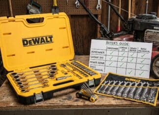 DeWalt Wrench Set: Ratcheting, Socket, Allen & Combination Options Compared DeWalt wrench set with ratcheting wrenches sockets and Allen keys on a garage workbench