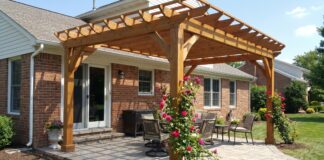 Freestanding Pergola Next to House: Spacing, Permits & Mistakes Freestanding pergola placed next to a house patio with proper spacing from siding, gutters, doors, and windows